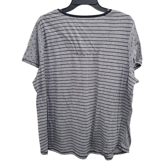 Croft & Barrow Woman's Gray Navy Mixed‎ Print Linen Blend Pocket PJ Tee Plus 2X - Picture 4 of 4
